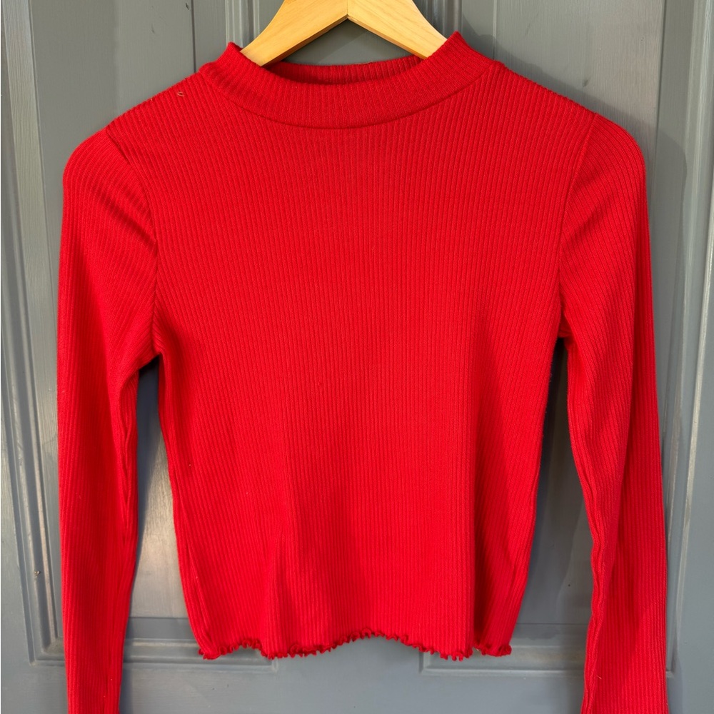SO Vibrant Red Ribbed Women's Top